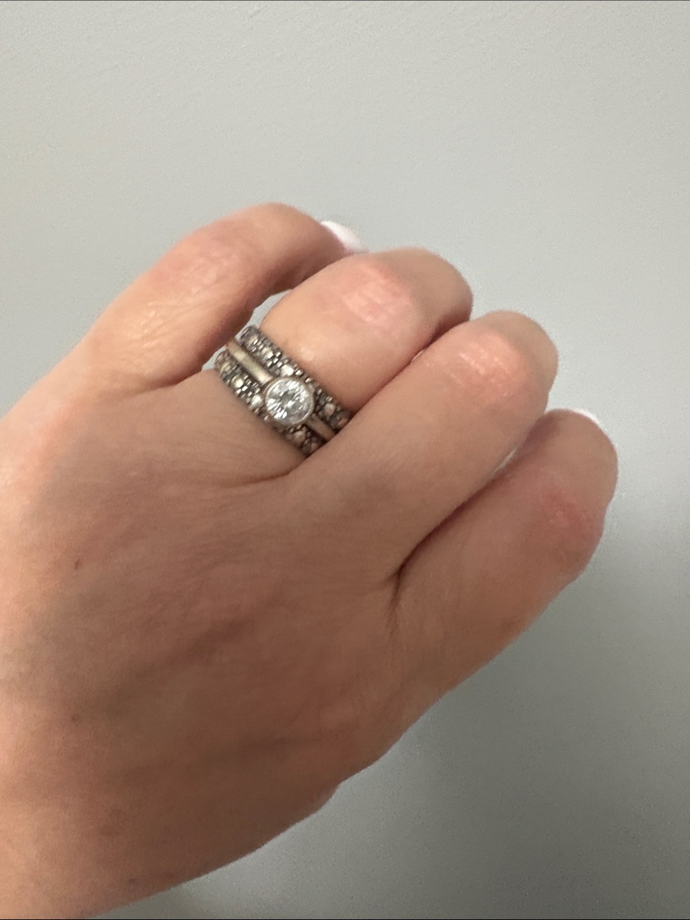 Sterling Silver Crystal Stackable Ring Set - White